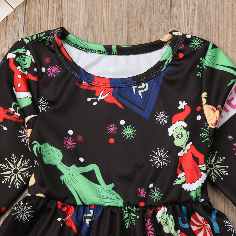 Dr Seuss Grinch Christmas Bell Sleeve Girls Dress - Picture 2 of 4